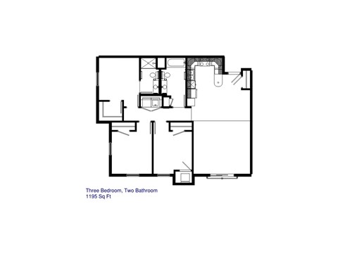Floor plan for 3 beds, 2 baths, 1238 sqft